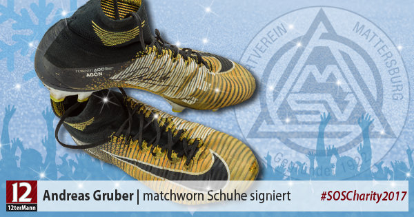 Signierte matchworn Fußballschuhe von Andreas Gruber (SV Mattersburg)
