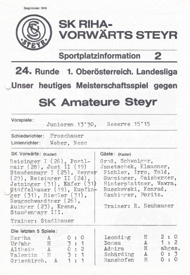 SKV Geschichte - Seite 4 - SK Vorwärts Steyr - Austrian Soccer Board