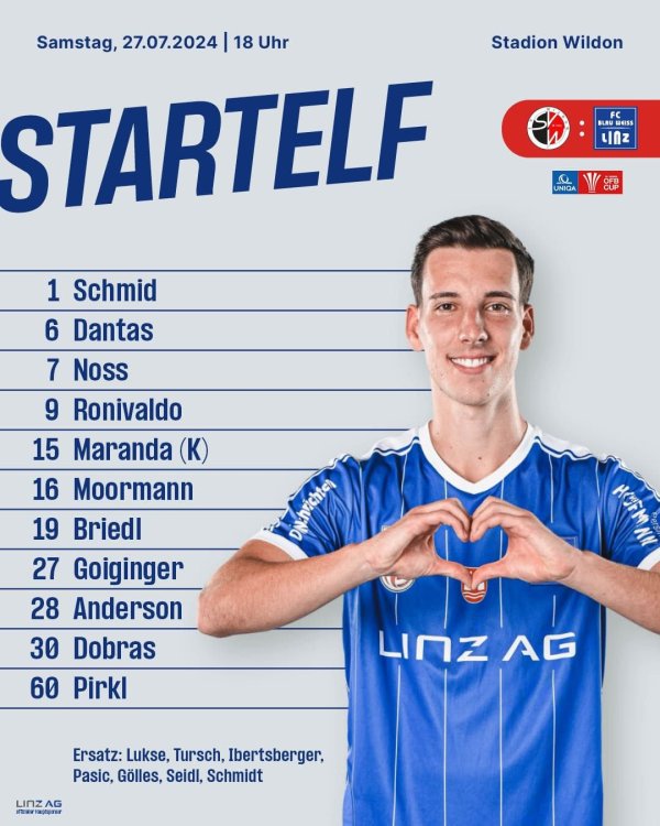 Diese Elf startet heute in die erste Runde des @uniqaoefbcup in Wildon.  ️Auf geht's   #blauweisslinz #bl...z #bwlinz #fcbwl #stahlstadtklub #magischerfc #zusammenderV #GEPApictures #AdmiralBL #Aufstellung #Startelf #uniqaoefbcup.jpg