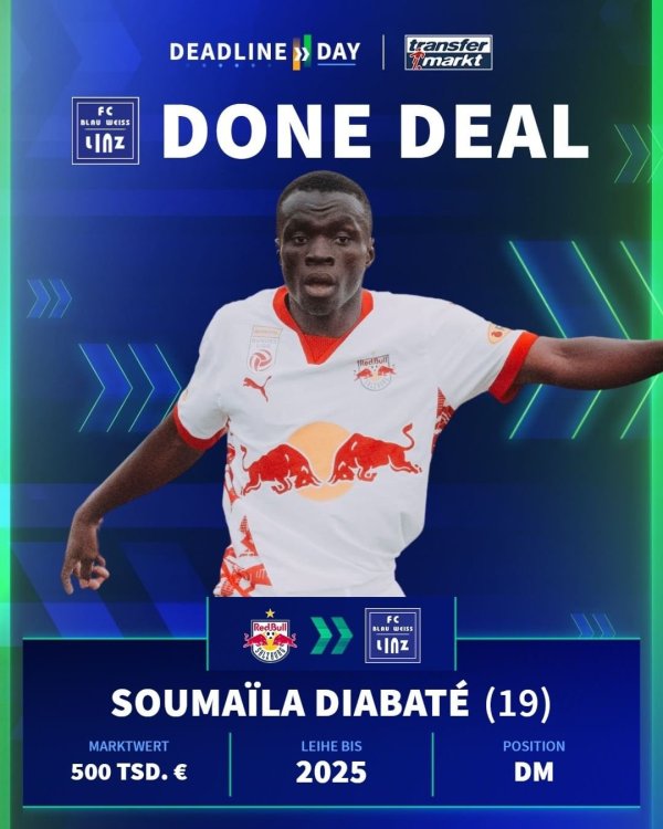 Nach Hartberg schlägt auch Blau-Weiß ein zweites Mal heute zu, ein Malier aus Salzburg kommt!  #inundaut #bwlinz.jpg