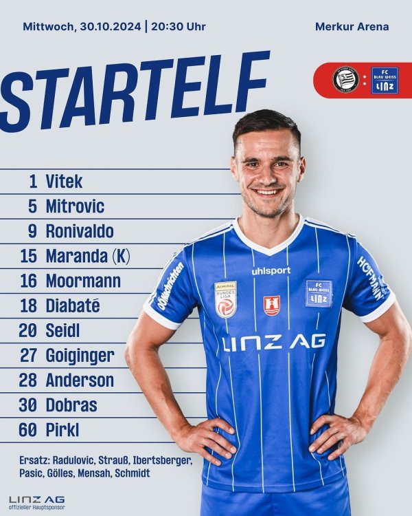 Unsere Elf für das Cup-Achtelfinale!  #blauweisslinz #blauweiss #linz #bwlinz #fcbwl #stahlstadtklub #magischerfc #zusammenderV #GEPApictures #uniqaöfbcup #Aufstellung #Startelf.jpg